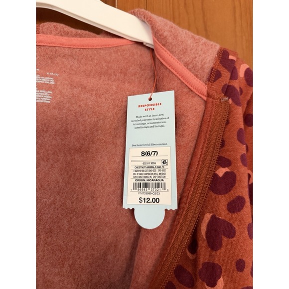 Carter's Girls' Cheetah/Animal Print Red Long Sleeve Zip-Up Fleece Hoodie Size S - Picture 5 of 6